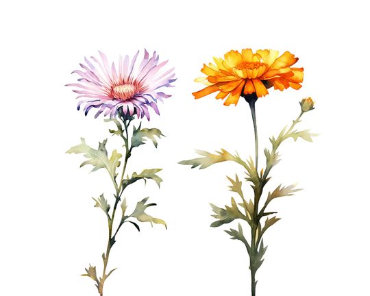Watercolor Birth Month Flowers Clipart Bundle (PNG Digital Download)