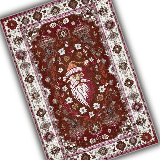 Vintage Christmas Santa Rug, Holiday Indoor Decor, Washable Accent Carpet for Front of Christmas Tree