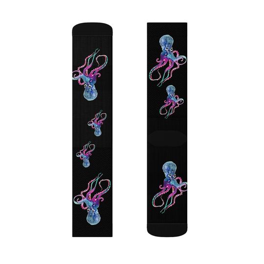 Neon Octopus Print Socks, Fun Marine Life Pattern