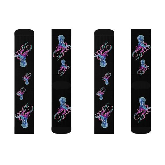 Neon Octopus Print Socks, Fun Marine Life Pattern