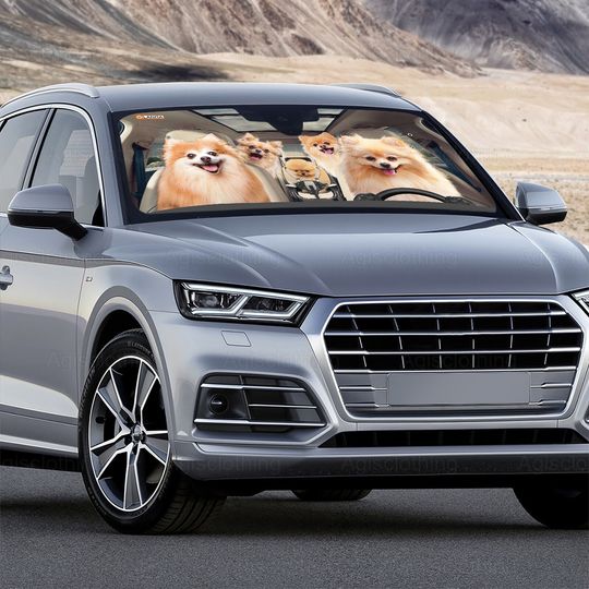 Pomeranian Family Car Sun Shade, Windshield Sun Shade