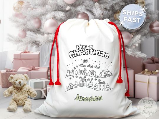 Personalized Cartoon Santa Sack, Custom Christmas Gift Bag
