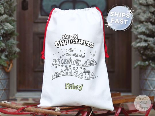 Personalized Cartoon Santa Sack, Custom Christmas Gift Bag