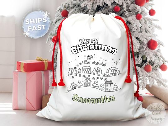 Personalized Cartoon Santa Sack, Custom Christmas Gift Bag