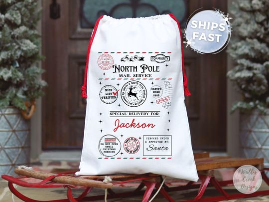 Personalized North Pole Mail Bag, Christmas Gift Sack