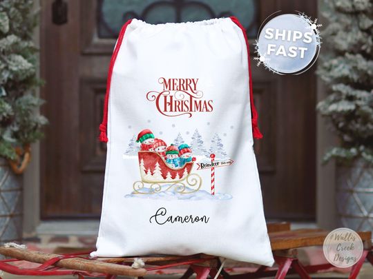 Personalized Snowman Christmas Santa Sack, Custom Xmas Gift Bag
