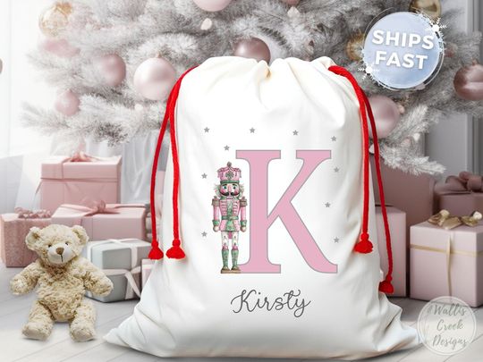 Personalized Nutcracker Santa Sack, Initial Christmas Gift Bag