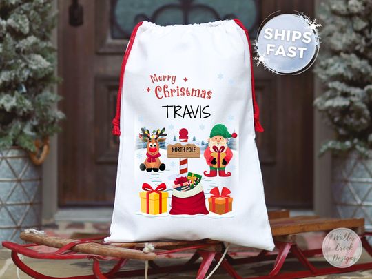 Personalized North Pole Santa Sack, Custom Christmas Gift Bag