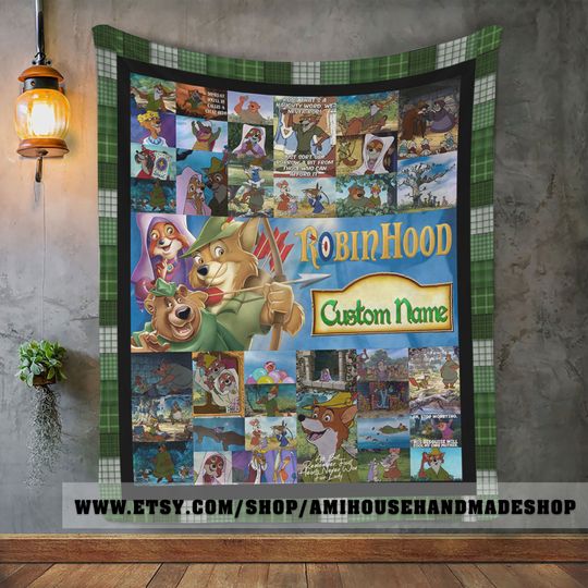 Personalized Robin Hood Blanket, Custom Name Disney Robin Hood Bedding Throw