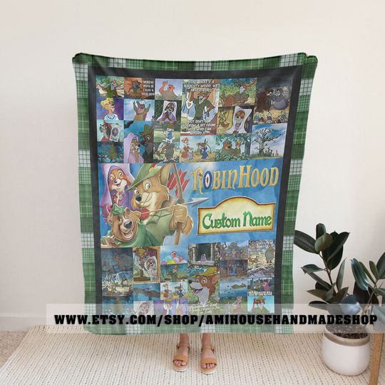 Personalized Robin Hood Blanket, Custom Name Disney Robin Hood Bedding Throw