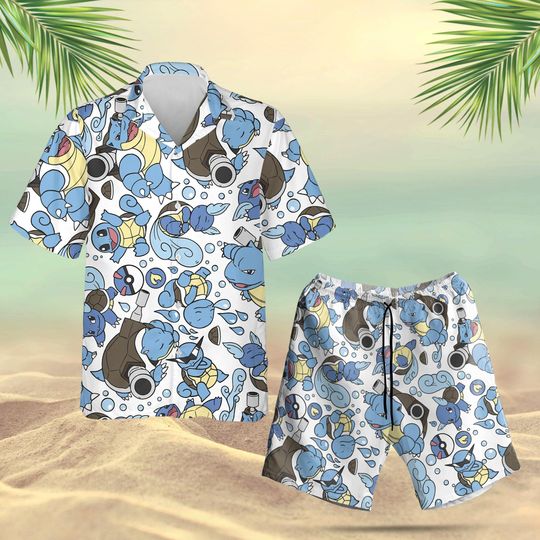 Anime Hawaiian Shirts, Squirtle Beach Shirt, Water Type Aloha
