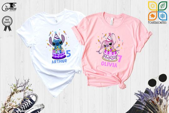 Custom Stitch Shirt, Custom Angel Shirt, Stitch Birthday Shirt, Stitch Angel Birthday Shirts