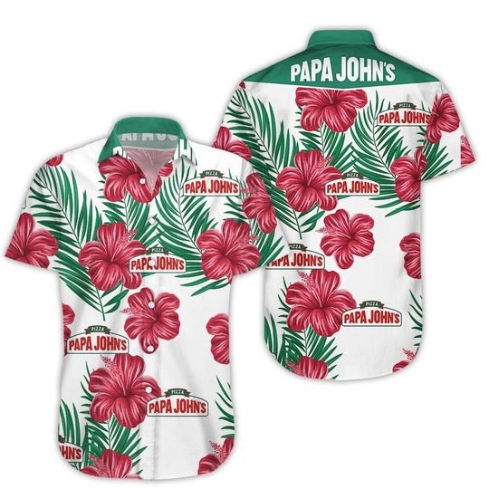 Papa John's Tropical Flower Aloha Hawaiian Shirts