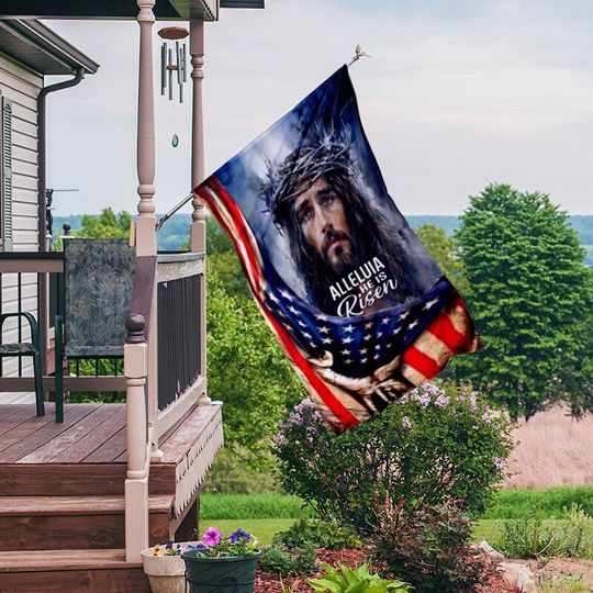 Easter Jesus Face House Flag, Alleluia He Is Risen Resurrection of Jesus Easter Flag