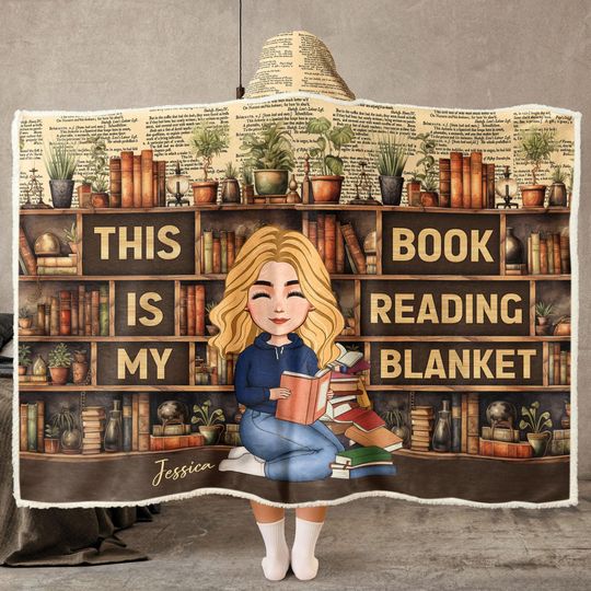 Personalized Book Lover Wearable Hooded Blanket for Girls, Reading & Cozy Comfort