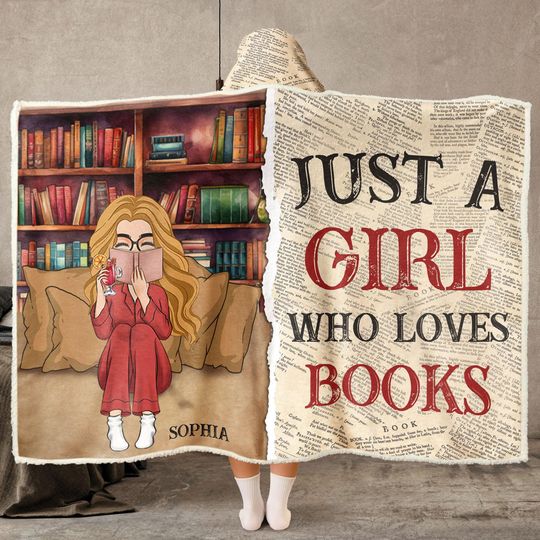 Personalized Book Lover Hooded Blanket Fleece Wearable Blanket