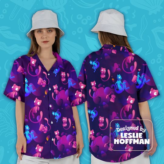Mew Mewtwo PKM Hawaiian Shirt, Button Up Shirt