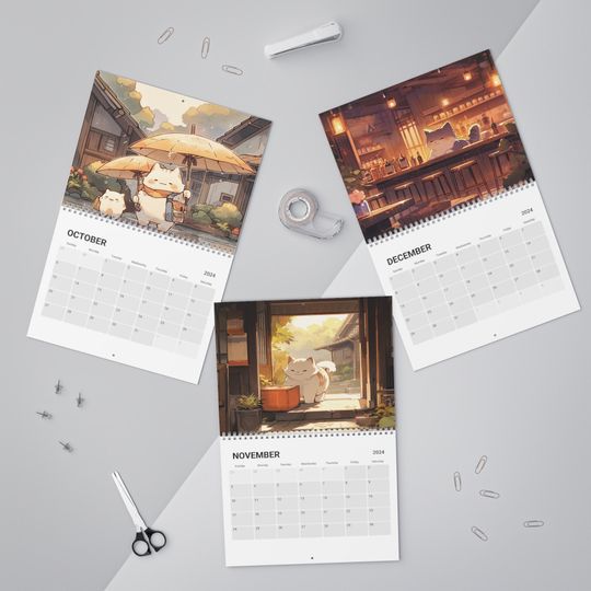 Kawaii Anime Cats 2024 Calendar, Anime Decor
