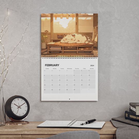 Kawaii Anime Cats 2024 Calendar, Anime Decor