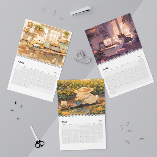 Kawaii Anime Cats 2024 Calendar, Anime Decor
