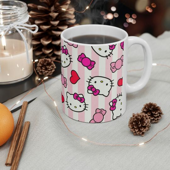Cute Hello Kitty Pink Pattern Ceramic Mug