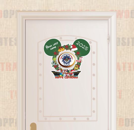 Disney Christmas Wreath Cruise Magnet Around the stateroom Number, Very MerryTime Cruise, Disney's Merry Christmas Magnet, Navidad Disney