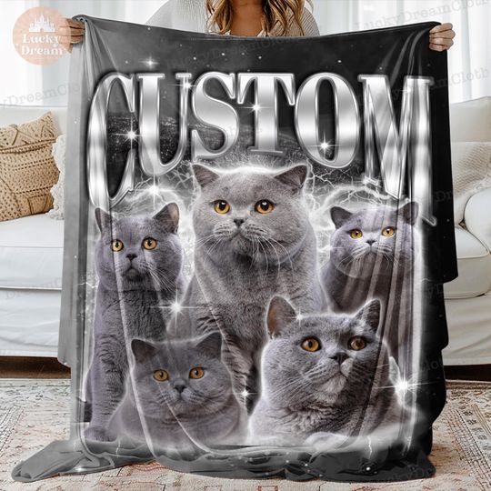 Custom Bootleg Rap Blanket, Photo Blanket, Custom Your Pet Vintage Graphic 90s Blanket, CUSTOM Your Own Bootleg Idea Here, Cat Dad, Dog Mom