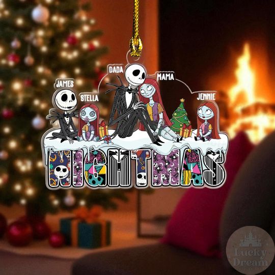 Personalized Nightmare Before Christmas Ornament, Custom Family Name & Character Acrylic Ornament Xmas, Disney Family Holiday Gift Idea 2025