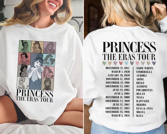 2-Side Princess Eras Tour  Shirt, Disney Princess