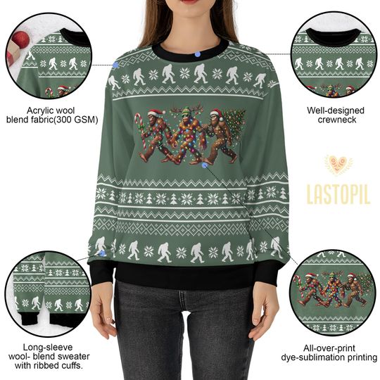 Bigfoot Christmas Ugly Sweater, Sasquatch Camping Sweatshirt