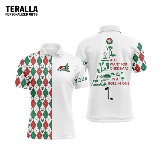 Custom Name Funny Christmas Tree Hole In One Short Sleeve