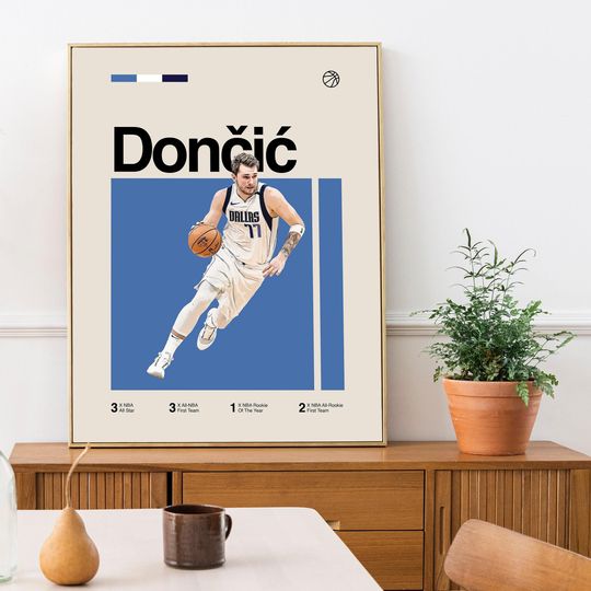 Luka Doncic Poster - Minimalist Mid century Modern Basketball Wall Art Print