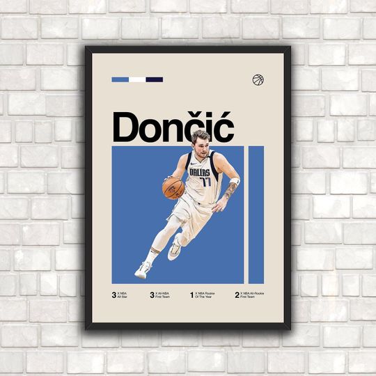 Luka Doncic Poster - Minimalist Mid century Modern Basketball Wall Art Print