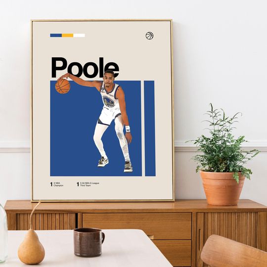 Jordan Poole Poster - Minimalist Mid century Modern Basketball Wall Art Print for Fans