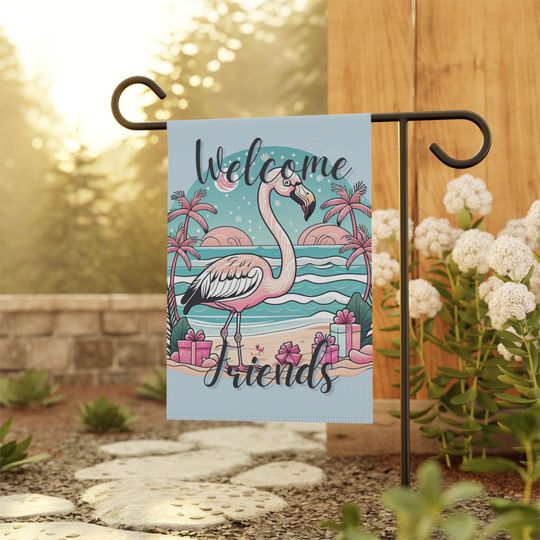 Tropical Flamingo Welcome Friends Garden Flag