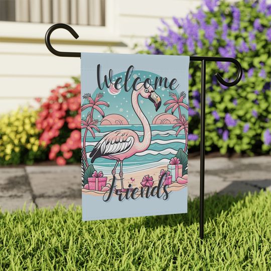 Tropical Flamingo Welcome Friends Garden Flag