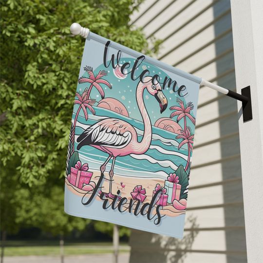 Tropical Flamingo Welcome Friends Garden Flag
