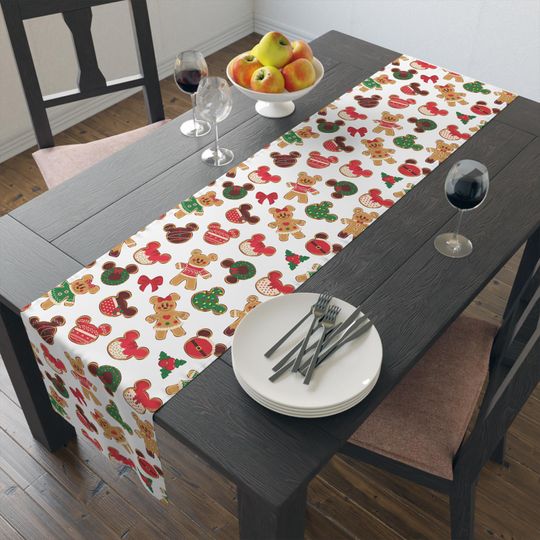 Disney Christmas Cookie Table Runner, Holiday Table Decor, Festive Kitchen Decor, Gift for Disney Fans, Mickey and Minnie