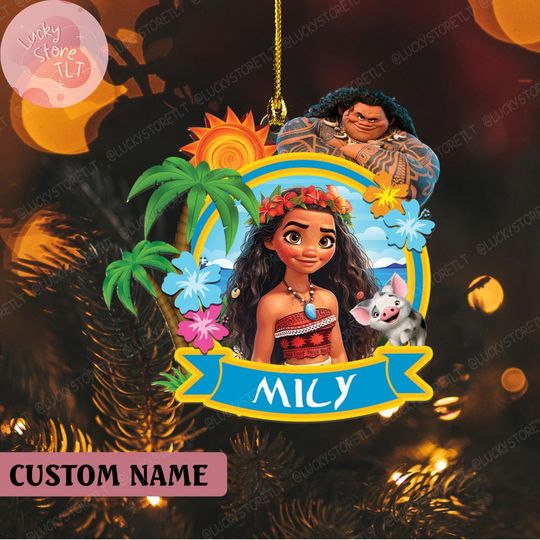 Personalized Disney Princess Moana Christmas Ornament, Custom Name