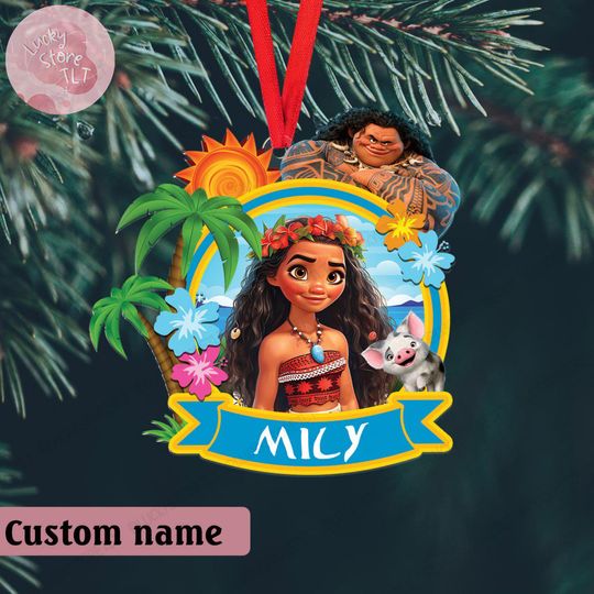 Personalized Disney Princess Moana Christmas Ornament, Custom Name