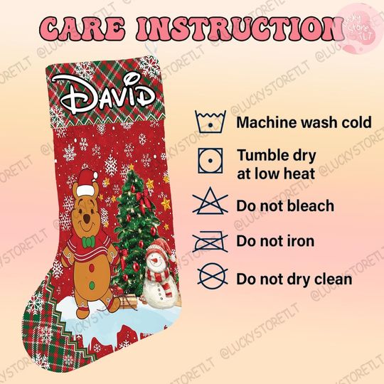 Custom Winnie the Pooh Xmas Stocking, Personalized Pooh Bear Gingerbread Stockings, Custom Name Holiday Stocking with Tigger, Piglet &Eeyore