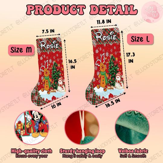 Custom Winnie the Pooh Xmas Stocking, Personalized Pooh Bear Gingerbread Stockings, Custom Name Holiday Stocking with Tigger, Piglet &Eeyore