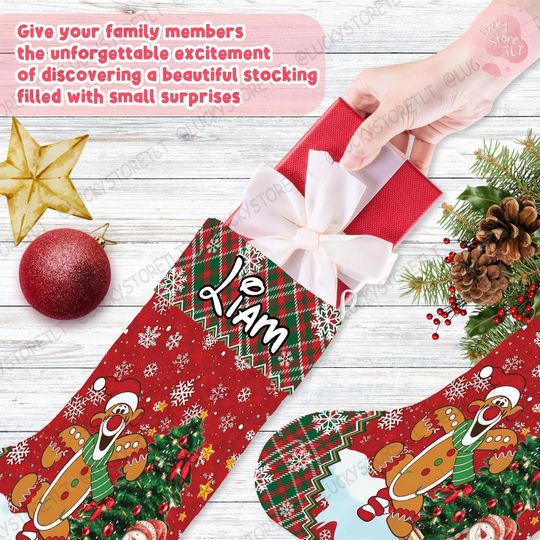 Custom Winnie the Pooh Xmas Stocking, Personalized Pooh Bear Gingerbread Stockings, Custom Name Holiday Stocking with Tigger, Piglet &Eeyore