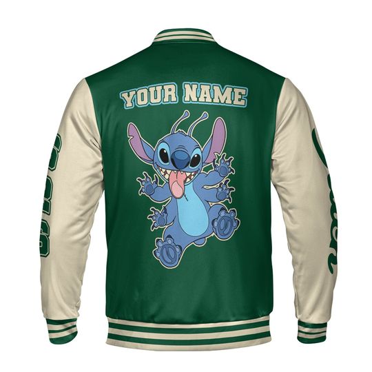 Personalized Disney Stitch Green Baseball Jacket