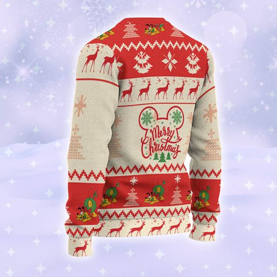 Disney Christmas Pluto Xmas Pine Trees Reindeer Red Ugly Sweater