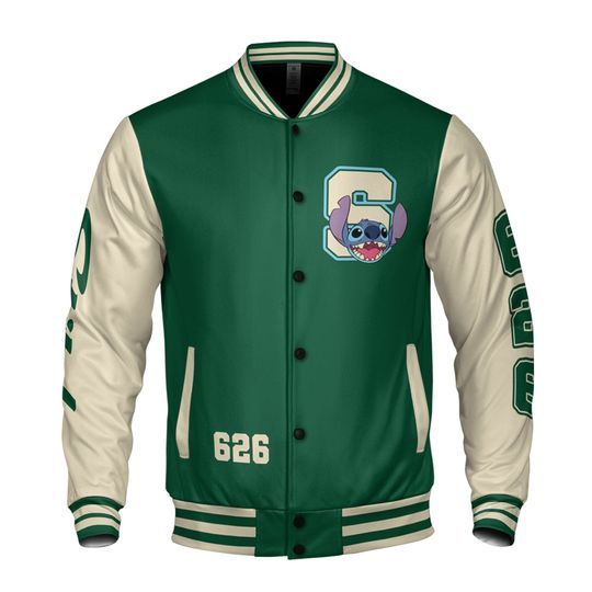 Personalized Disney Stitch Green Baseball Jacket