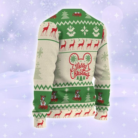 Disney Christmas Mickey Mouse Xmas Pine Trees Reindeer Ugly Sweater