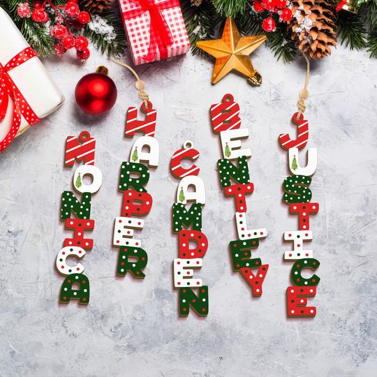 Personalized Christmas Name Letter Ornament 2025, Custom Christmas Tag, Stocking Tag, Custom Reindeer Name Ornament, Kids Ornament