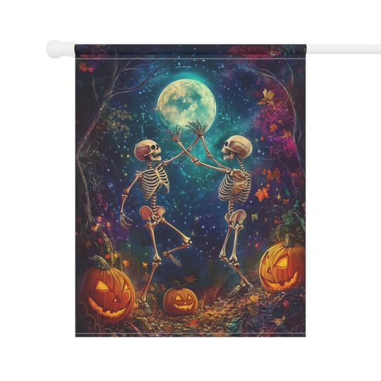 Skeleton Flag, Whimsical halloween decor, Dancing skeletons, fun fall flag