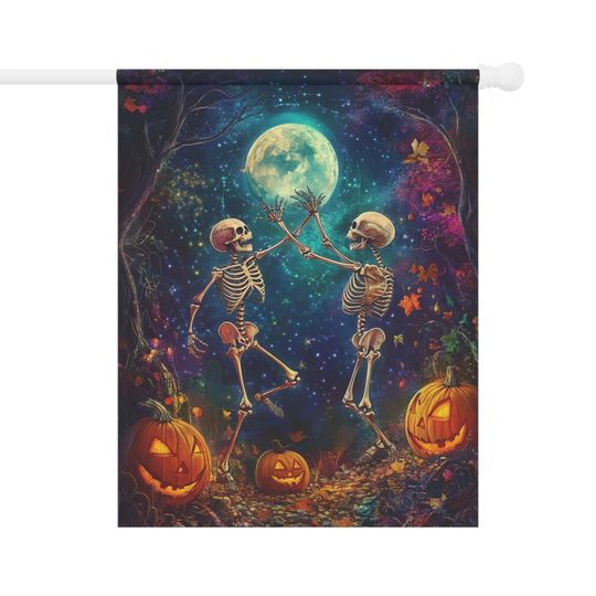 Skeleton Flag, Whimsical halloween decor, Dancing skeletons, fun fall flag